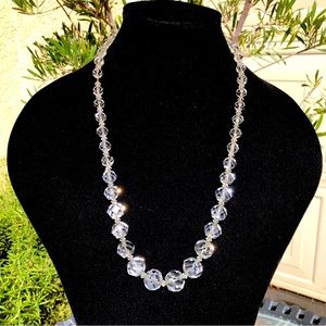 Gorgeous Antique Art Deco Cut Crystal Necklace on Woven Sterling 24 Inches